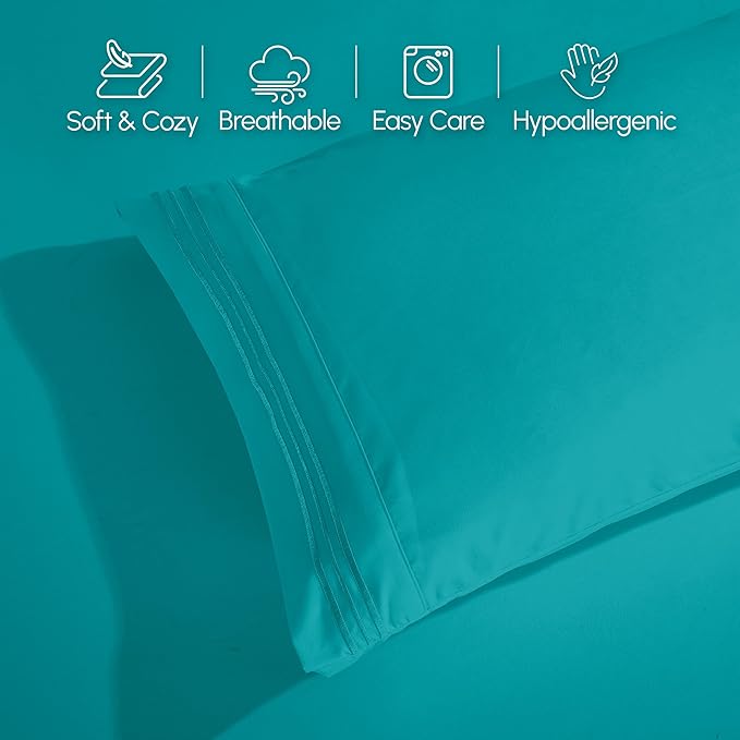 Elegant Comfort Luxurious 1500 Premium Hotel Quality Microfiber Three Line Embroidered Softest 4-Piece Bed Sheet Set, Wrinkle and Fade Resistant, King, Turquoise