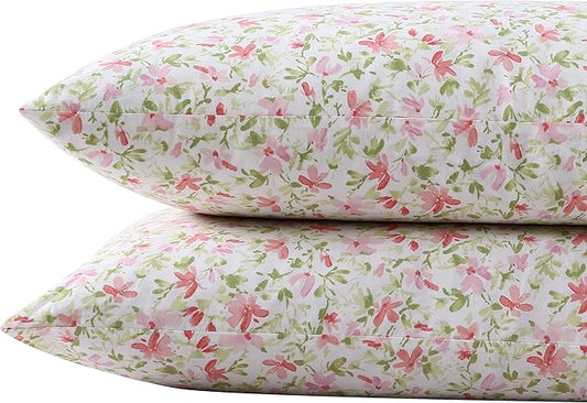 Laura Ashley - Standard Pillowcase Set, Breathable Percale Cotton Bedding, Crisp & Cool Home Decor (Norella Pink, 2 Piece)