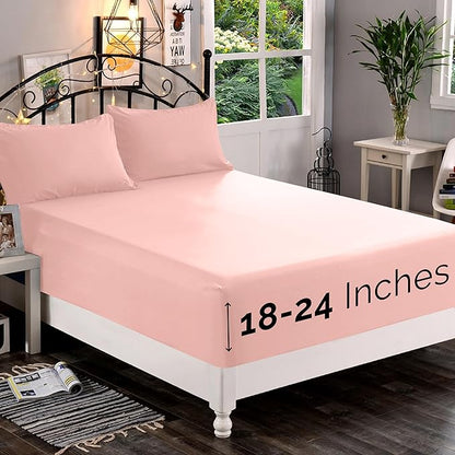 Elegant Comfort 1500 Premium Quality Fitted Sheet Ultra Soft 18-24 Inch Extra Deep Pocket - Single Fitted Sheet for High Mattress - Wrinkle Free with Smart Storage Pockets, King, Blush