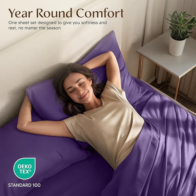 Utopia Bedding Full Size Sheet Set – 4 Piece Bed Sheets, Soft and Breathable Microfiber, Includes 1 Fitted Sheet, 1 Flat Sheet and 2 Pillowcases – Oeko Tex (Eggplant)