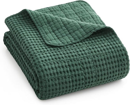 Levtex Home Mills Waffle Twin Bedspread Set (84x104in) with 1 Pillow Sham (26x20in) - Forest Green - 100% Cotton Twin Size Bedspread Set - Lightweight, Soft, Pre-Washed