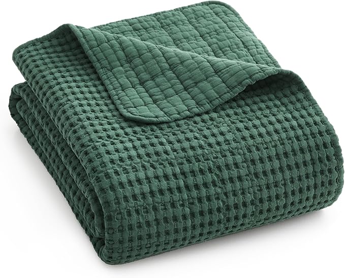 Levtex Home Mills Waffle Queen Bedspread Set (104x106in) with 2 Pillow Shams (26x20in) - Forest Green - 100% Cotton Queen Size Bedspread Set - Lightweight, Soft, Pre-Washed