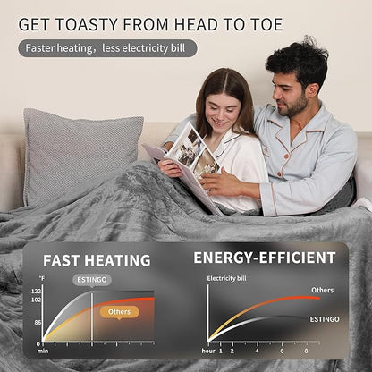ESTINGO Electric Blanket King with Dual Control, King Heated Blanket with 5 Heating Levels & 10 Hours Auto Off, Heating Blanket with Timer 100" x 90", Cool Gray