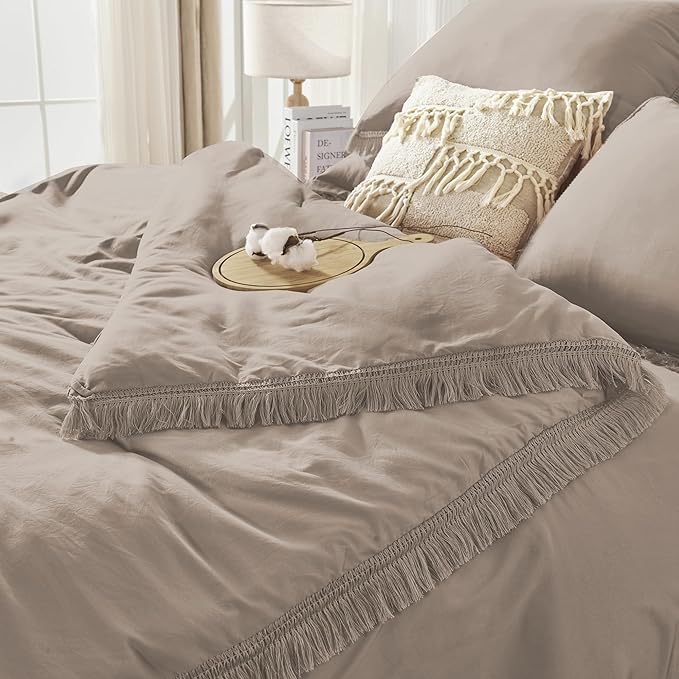 Andency California King Size Comforter Set with Sheets Khaki - 7 Pieces Cal King Bed in a Bag Boho Bedding Sets, Bed Set with Comforter, Sheets, Pillowcases & Shams