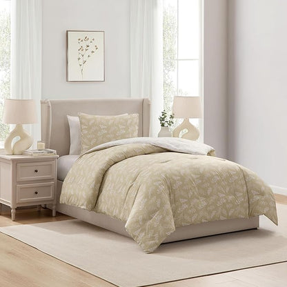 Nestl Twin/Twin XL Comforter Set - Oatmeal Bed in a Bag Twin, 2 Pieces Reversible Bed Set, Soft Floral Bedding Set for College Dorm, All Season Botanical Comforters with Pillow Sham