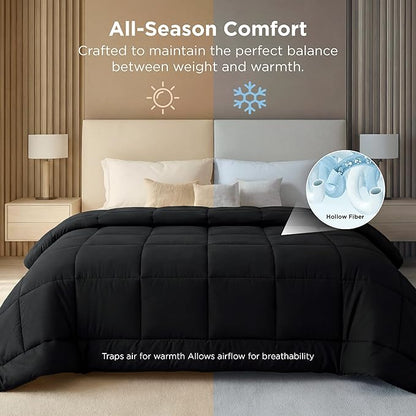Bedsure Comforter Duvet Insert - Quilted Comforters Oversized King Size, All Season Duvet, GentleSoft Down Alternative Bedding, with 8 Tabs, Gifts for Women/Men, Black, Oversized King 116 x 98 Inches