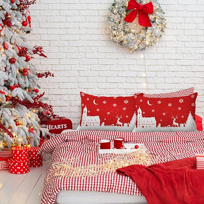 YIYEA Christmas Standard Pillow Cases Set of 2, Ultra Soft Double Brushed Microfiber Pillowcases Standard, Christmas Bed Pillow Covers, Fade Resistant, Easy Slip-On (20"x26")