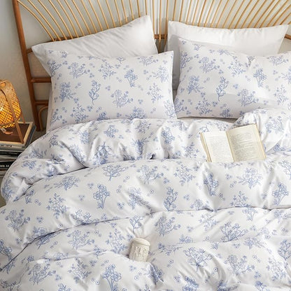 Nayoroom Blue Floral Duvet Cover Twin Size Cottagecore Flower Leaf Spring Comforter Cover 2 Pcs Soft Breathable Microfiber Pastoral Aesthetic Bedding Set with Zipper Closure