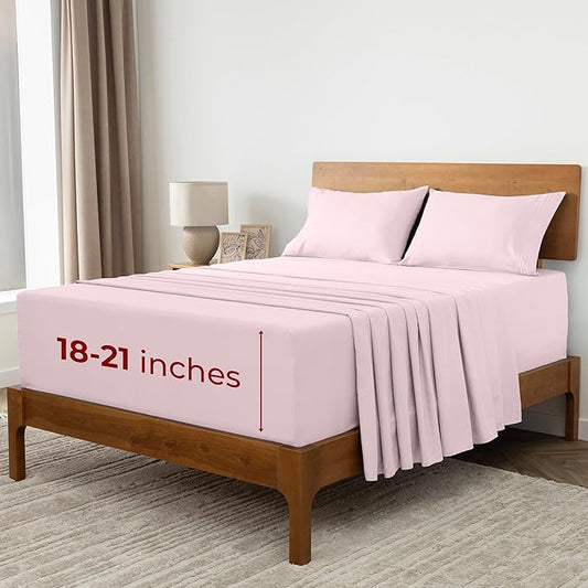 Mellanni Extra Deep Full Sheets - 4 PC Iconic Collection Bedding - Hotel Luxury, Ultra Soft, Cooling Bed Sheets - Wrinkle, Fade, Stain Resistant (Full, Blush Pink)
