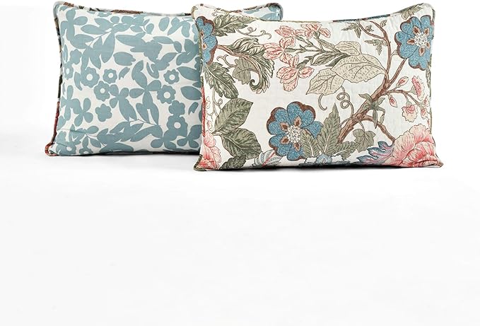 Lush Decor Sydney Reversible Cotton Quilt Set, 3 Piece Set, King/California King, Green & Blue - Cotton Bedding Set - Blue Floral Quilt - Cottage Decor - Bedding King Size