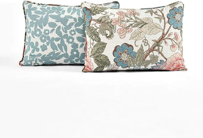 Lush Decor Sydney Reversible Cotton Quilt Set, 3 Piece Set, King/California King, Green & Blue - Cotton Bedding Set - Blue Floral Quilt - Cottage Decor - Bedding King Size