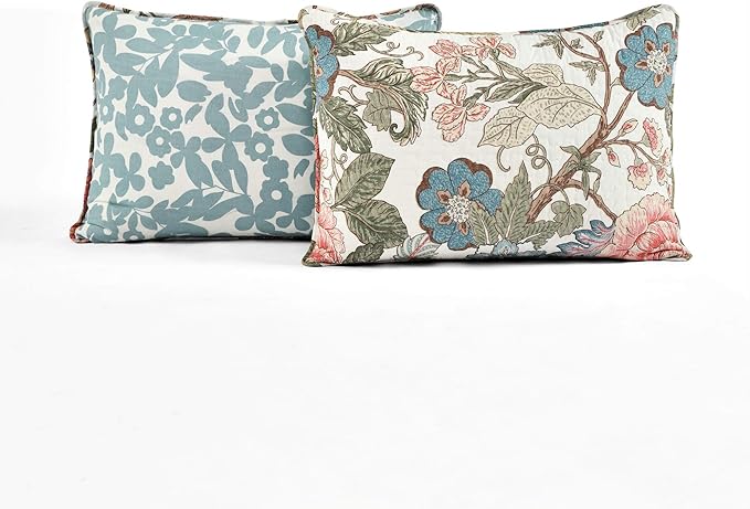 Lush Decor Sydney Reversible Cotton Quilt Set Cotton Bedding, 3 Piece Set, King, Green & Blue - Bedding Set - Blue Floral Quilt - Cottage Decor - Bedding King Size