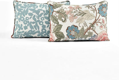 Lush Decor Sydney Reversible Cotton Quilt Set, 3 Piece Set, Full/ Queen, Green & Blue - Cotton Bedding Set - Blue Floral Quilt - Cottage Decor - Bedding Queen Size