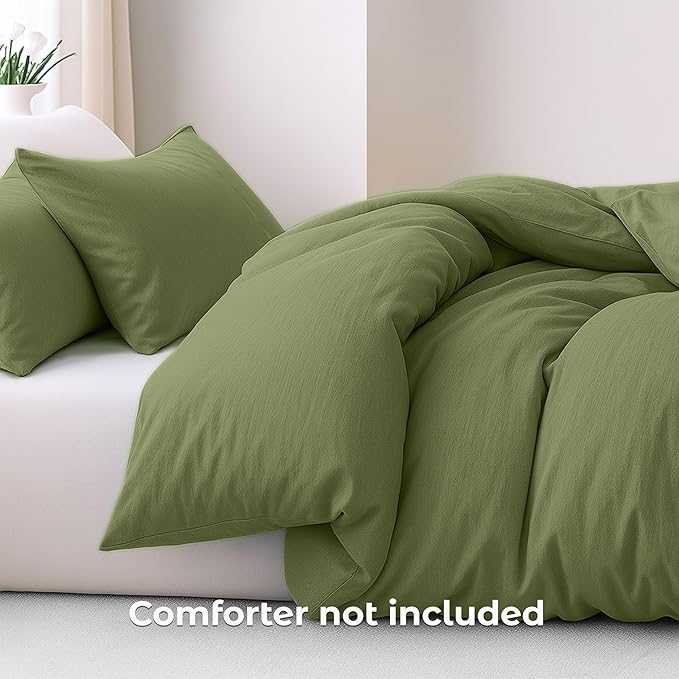 Pure Bedding Duvet Cover Queen Size - 3 Pieces Extra Soft Bedding Set, Includes 1 Duvet Cover 90x90 Inches with Zipper Closure & 2 Pillow Shams, Comforter Not Included, Olive Green