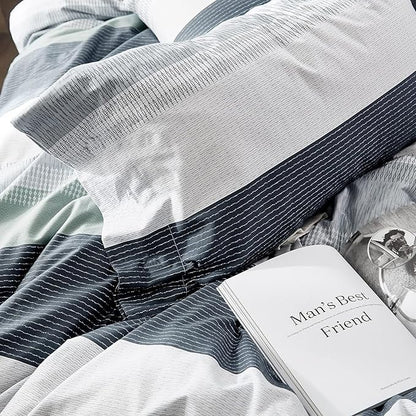 LifeTB Striped Comforter Set King Size, Blue Grey Stripes Pattern Printed Bedding Set, 3 Pieces Lightweight Bedding Comforter Set, Stripe Soft Fluffy Bed Set King Comforter with 2 Pillowcases