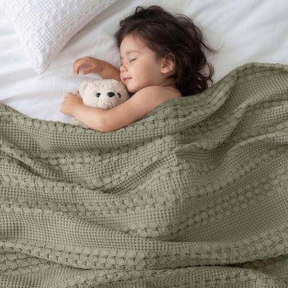 PHF 100% Cotton Waffle Weave Blanket King Size for Bed, Soft Lightweight & Breathable for Spring and Summer, All-Season Comfort, Luxury Aesthetic Blanket for Home Decor, 108"x90", Dusty Sage