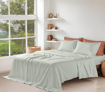 RUVANTI 100% Organic Cotton Sheets King Size, Percale Weave, GOTS Certified, 4-Piece Set, Deep Pocket 15", Crisp & Breathable, Soft Durable Bedding, Sábanas Algodón Orgánico – Mineral Gray