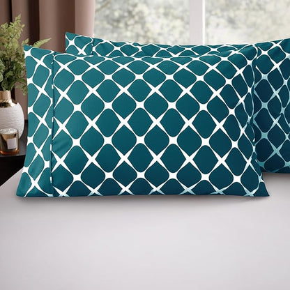 Elegant Comfort Luxury Ultra-Soft 2-Piece Pillowcase Set - 1500 Premium Hotel Quality Microfiber Double Brushed - Wrinkle Resistant, Standard/Queen, Bloomingdale Pattern Teal