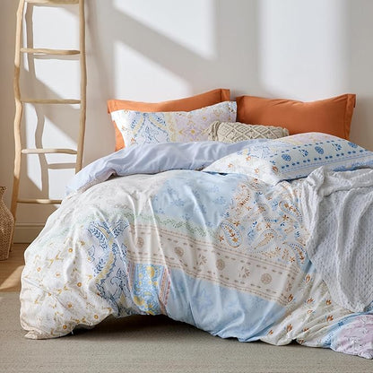 Bedsure Duvet Cover Queen Size - Reversible Vintage Floral Duvet Cover Set with Zipper Closure, 3 Pieces Winter Sky Bedding Set with 8 Corner Ties and 2 Pillow Shams 20"x26"