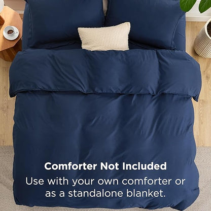 Bedsure Duvet Cover with Fitted Sheet Queen - Cooling Deep Pocket, Hotel Luxury Soft Double Brushed Bedding Set with Zipper Closure, 1 Duvet Cover, 1 Fitted Sheet, 2 Pillow Shams, NO Comforter, Blue