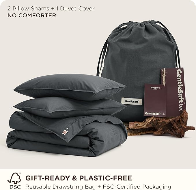 Bedsure Cotton Duvet Cover King - Luxury Slub Weave 100% Cotton Duvet Cover Set, PureWoven Bedding Set with a Linen Like Textured, Easy Change, Charcoal, 104" x 90"