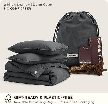 Bedsure Cotton Duvet Cover Oversized King - Luxury Slub Weave 100% Cotton Duvet Cover Set, PureWoven Bedding Set with a Linen Like Textured, Easy Change, Charcoal, 120" x 98"