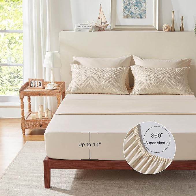 Zzlpp Twin Comforter Set 5 Pieces, Beige Tufted Bed in a Bag with Comforter, Pillow Sham, Pillowcase, Flat Sheet, Fitted Sheet - All Season Boho Bedding Sets