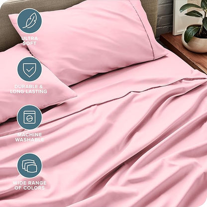 Bare Home Full Sheet Set - 1800 Ultra-Soft Microfiber Full Bed Sheets - Double Brushed - Deep Pockets - Easy Fit - 4 Piece Set - Bedding Sheets & Pillowcases (Full, Light Pink)