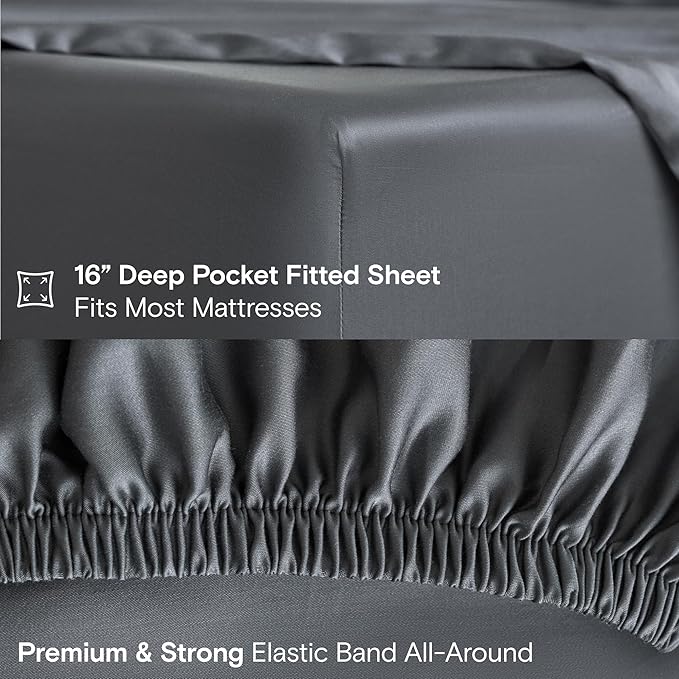 DOZ Sheet Set, 100% Viscose derived from Bamboo, Organically Grown, Buttery Soft, Cooling Sheets, High GSM, Deep Pockets - 3 Piece - 2 Pillowcases 1 Fitted Sheet (Storm, Queen)