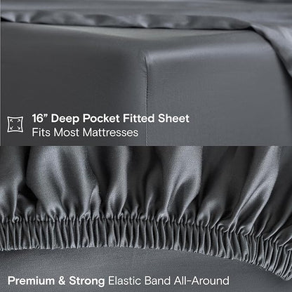 DOZ Sheet Set, 100% Viscose derived from Bamboo, Organically Grown, Buttery Soft, Cooling Sheets, High GSM, Deep Pockets - 3 Piece - 2 Pillowcases 1 Fitted Sheet (Storm, Queen)