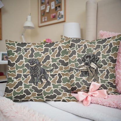 Vintage Camo Labrador Retriever Mallard Duck Throw Pillow Covers 18x18 Set of 2, Dog Hunting Pillowcase, Camouflage Farm Animal Decorative Pillow Covers,Camouflage Wild Animal Decor（85）