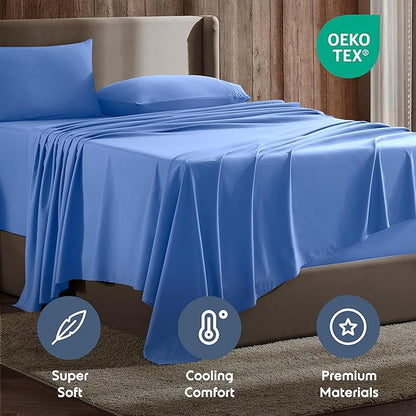 Nestl King Sheet Set - Luxury 1800 Ultra-Soft Microfiber King Bed Sheets - Double Brushed - Deep Pockets - Easy Fit - 4 Piece Set - Bedding Sheets & Pillowcases (King, Calm Blue)