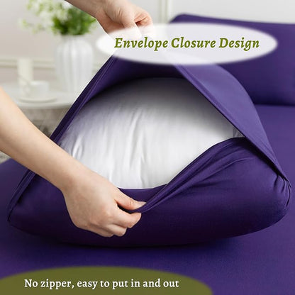 Stretchy Body Pillow Case Cover - Jersey Knit Long Pillowcase for Body Pillow, 1 Pack - Envelope Closure & Skin-Friendly, Soft and Breathable for Sleeping, 20"x54", Purple