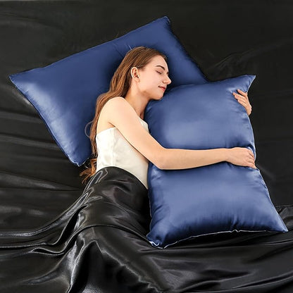 INFIIXSO Mulberry Silk Pillowcase for Hair and Skin, Silk Pillow Cases Standard Size with Hidden Zipper 20x26 Inches, Extraordinary Smooth and Soft Cooling Pillow Cases for Hot Sleepers(Navy, 1 Pack)