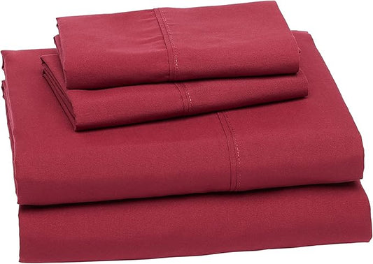 Amazon Basics Breathable, Wrinkle-Free, Ultra-Soft Microfiber 4 Piece Bed Sheet Set with 14-Inch Deep Pockets, Full, Burgundy, Solid
