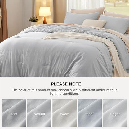 Bedsure Queen Comforter Set, Light Grey Soft Prewashed Bedding for All Seasons, 3 Pieces GentleSoft™ Bed Set, 1 Lightweight Comforter (90"x90") and 2 Pillowcases (20"x26")
