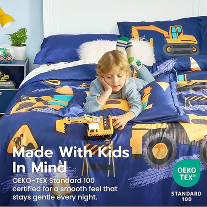 Joiedomi Kid Twin Comforter Set 5 Piece Construction Vehicle Bedding Set for Boys Girls Super Soft Microfiber Bed in a Bag with Comforter Sheets Pillowcase Sham