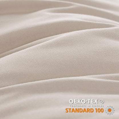 YIRDDEO Full Size Comforter Sets - Full Size Comforter with Ball Pom Fringe, Soft Bedding Set for All Seasons - 3 Pieces, 1 Comforter (79"x90") & 2 Pillow Shams(20"x26"), Oatmeal