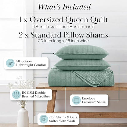 Southshore Fine Living, Inc. Quilts, Queen Size/Full Quilt Bedding Set, Stain & Pet Hair Resistant Bedding, Coverlet Full/Queen Size Bedspread, Soft Microfiber with 2 Pillow Shams, Steel Blue (Teal)