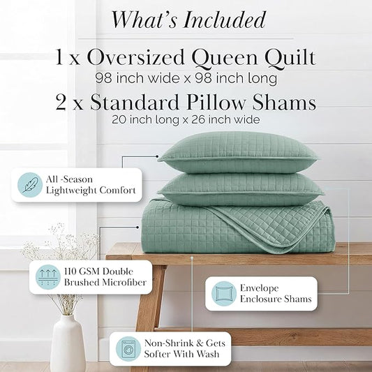 Southshore Fine Living, Inc. Quilts, Queen Size/Full Quilt Bedding Set, Stain & Pet Hair Resistant Bedding, Coverlet Full/Queen Size Bedspread, Soft Microfiber with 2 Pillow Shams, Steel Blue (Teal)