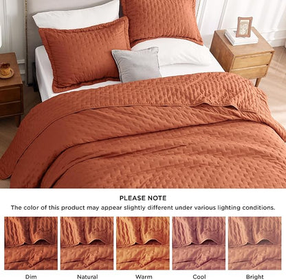 Bedsure Quilts Queen Size - Red Orange Bedspread Queen Size & Lightweight Comforter, Boho Coverlet with Clover Pattern, Ultra Soft All-Season Bedding, 90 x 96 Inches | Stitch-Free Quilting, Ultra Soft, Lightweight, Machine Washable, Pet-Friendly