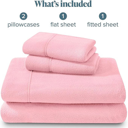 Bare Home Super Soft Fleece Sheet Set - Full Size - Extra Plush Polar Fleece, No-Pilling Bed Sheets - All Season Cozy Warmth (Full, Light Pink)