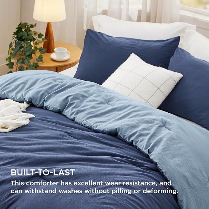 Bedsure Queen Comforter Set, Navy Blue Soft Prewashed Bedding for All Seasons, 3 Pieces GentleSoft™ Bed Set, 1 Lightweight Comforter (90"x90") and 2 Pillowcases (20"x26")
