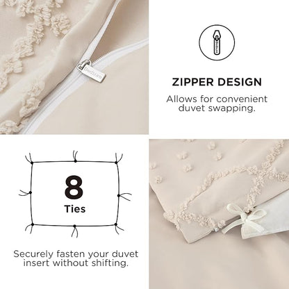 Bedsure Boho Duvet Cover King Size with Fitted Sheet - Boho Bedding Comforter Set, 4 Pieces, Includes 1 Duvet Cover 104"x90" with Zipper Closure, 2 Pillow Shams, 1 Fitted Sheet, Beige