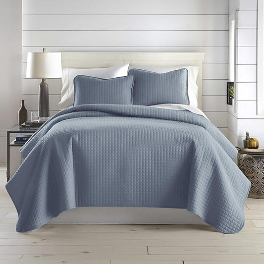 Southshore Fine Living, Inc. Queen Quilt Set, Full Size Bedspread with 2 Matching Pillow Shams, Soft Microfiber Lightweight Quilts, Queen Size Coverlet, Easy Care Machine Washable, Slate Blue
