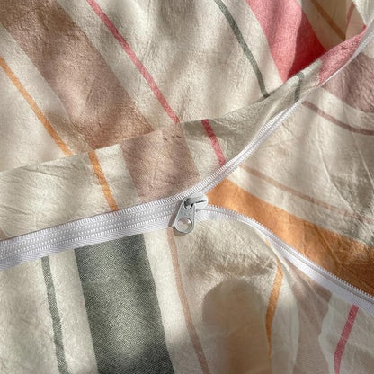 VM VOUGEMARKET Striped Duvet Cover Set Queen Washed Cotton Bedding Multicolor Stripes Duvet Cover with 2 Pillowcases for Girls Women(Orange/Pink/Green/Coffee)