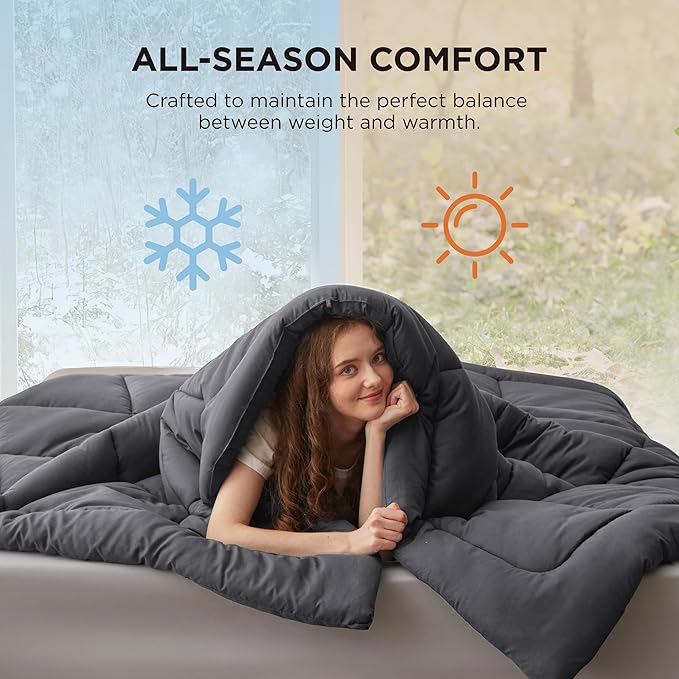 Bedsure Comforter Duvet Insert - Quilted Comforters Queen Size, All Season Duvet, GentleSoft Down Alternative Bedding Blanket, with 8 Tabs, Gifts for Women/Men, Dark Grey, Queen Plus, 90x90 Inches