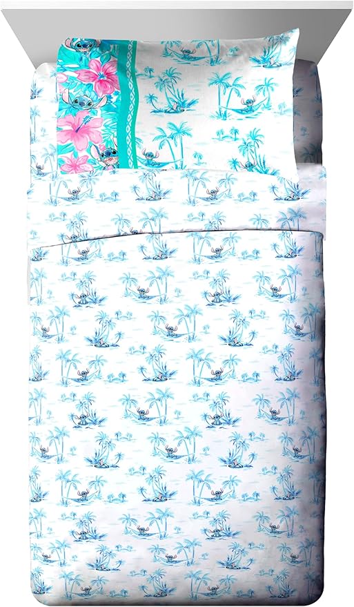 Jay Franco Kids Comforter Set Includes Sheets and Pillow Covers - Soft and Cozy Bed Set for Stylish Room Decor, Multi - Lilo and Stitch 02, 5 Piece Twin Bedding