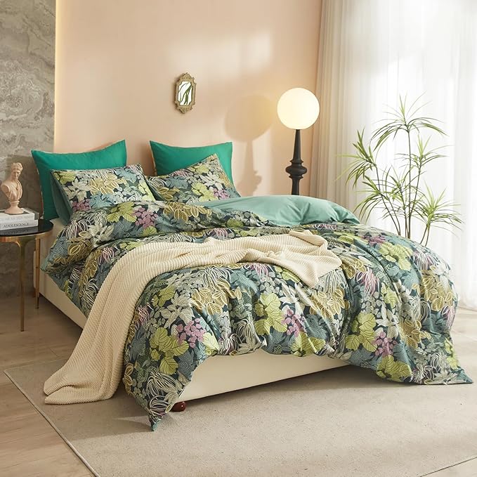 HighBuy Twin XL Comforter Set Green Leaves Cottagecore Bedding Comforter for Kids College Bedding Set 3 Piece,Women Girls Topical Botanical Quilts Garden Comforter with 2 Pillowcases