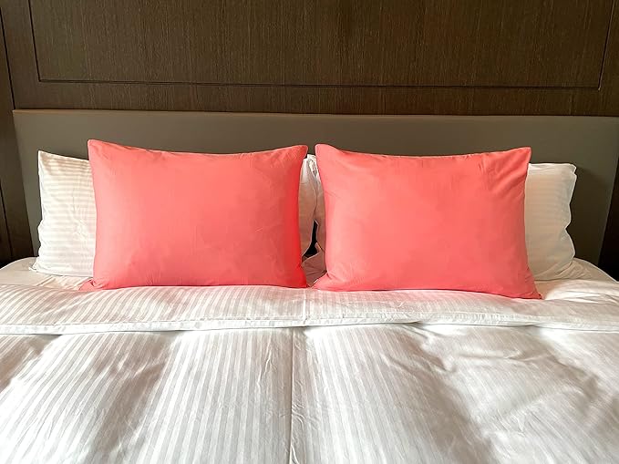 iMaylex Soft 100% Egyptian Cotton Zipper Closure Pillowcases, Cozy and Lightweight Pillow Case, Set of 2, Coral Pink, Standard, 20" x 26"